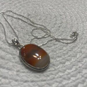 Beautiful SARDONYX ORANGE Handmade Sterling 925 Pendant/Chain #223D